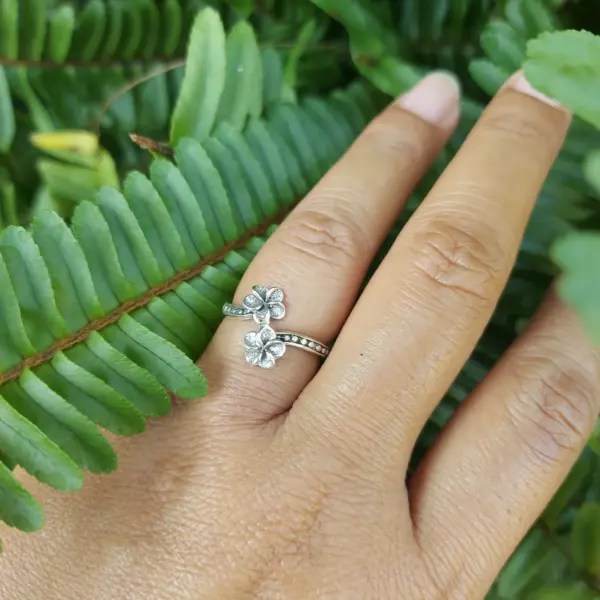 Cincin Perak Bunga Kamboja Cantik (Floral Baypass Ring) R277