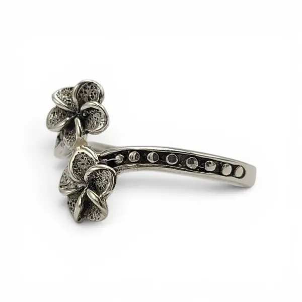 Cincin Perak Bunga Kamboja Cantik (Floral Baypass Ring) R277