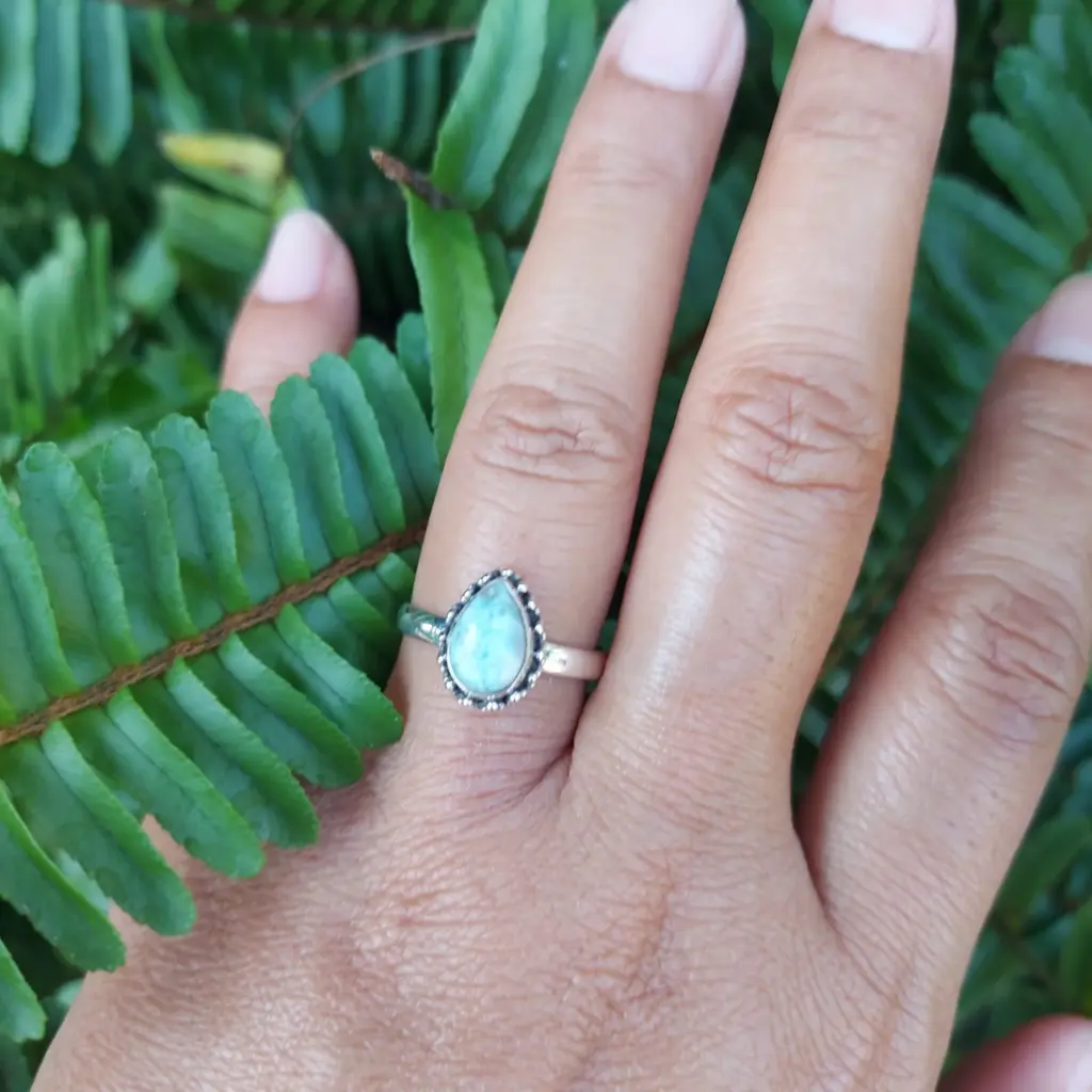Cincin Perak 925 Permata Larimar R714