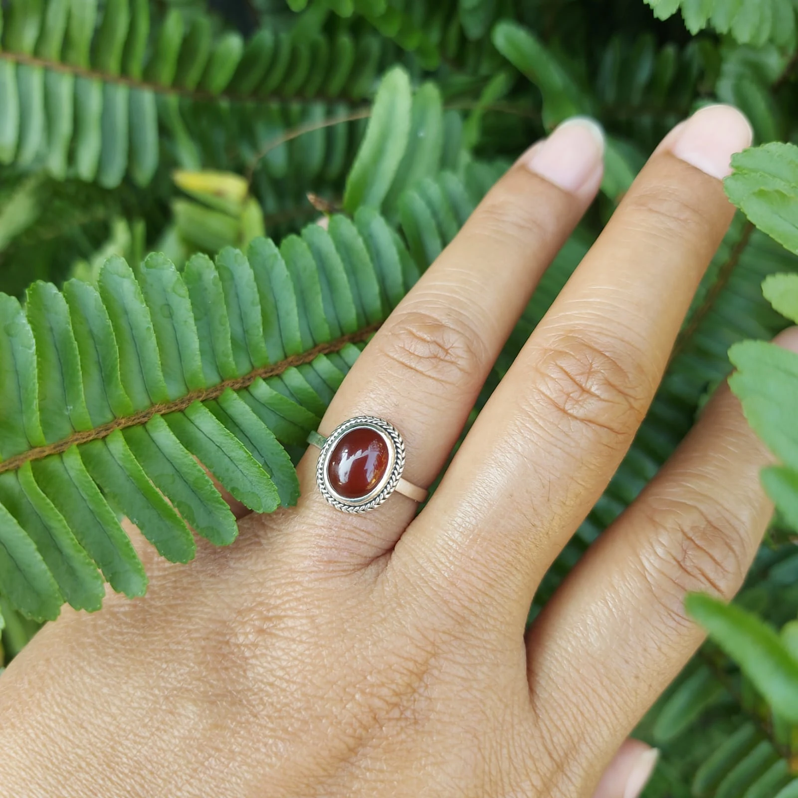 Cincin Perak 925 Permata Carnelian R718 - Gambar 5