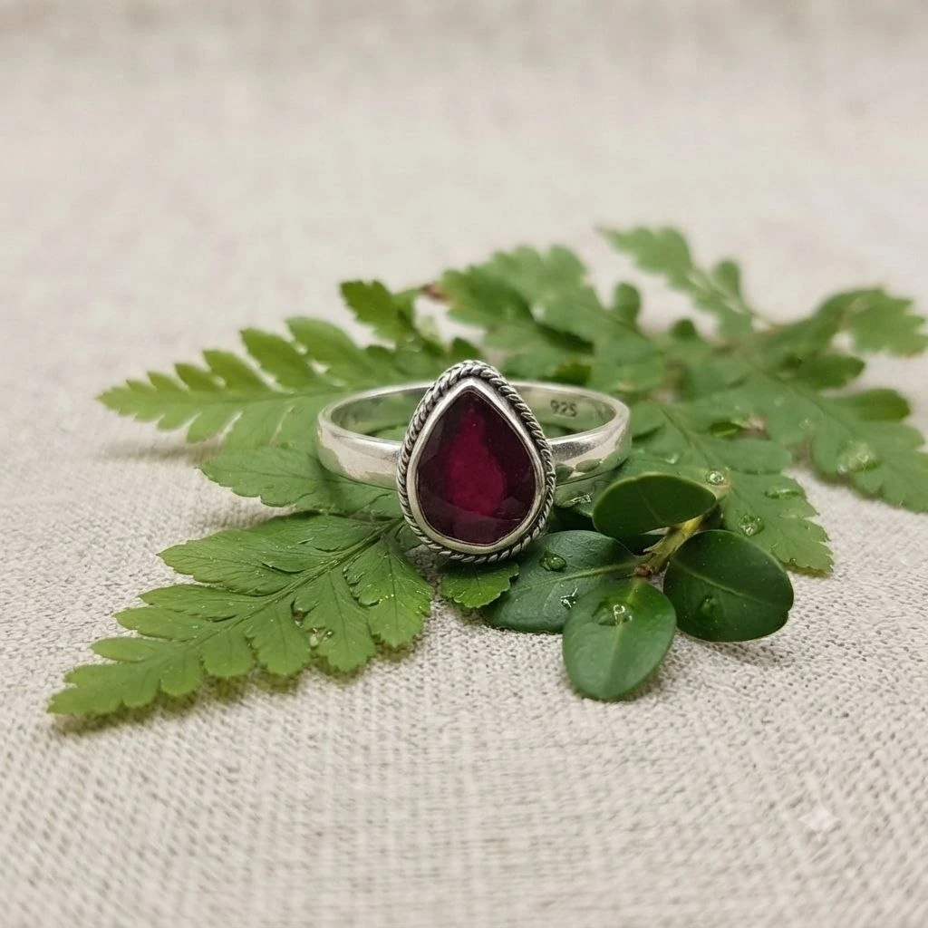 Cincin Perak 925 Permata Garnet R719 - Gambar 4
