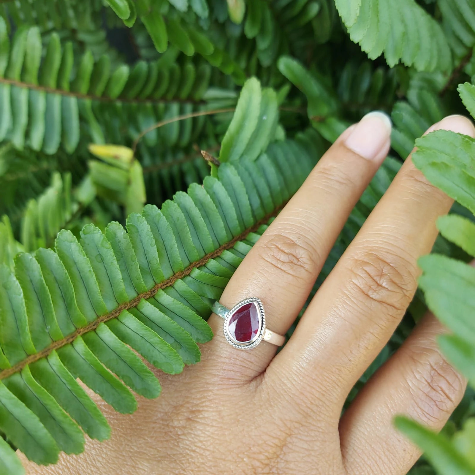 Cincin Perak 925 Permata Garnet R719 - Gambar 5