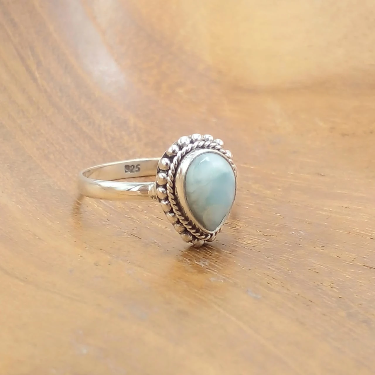 Cincin Larimar Perak Wanita Asli 925 R732 - Gambar 3