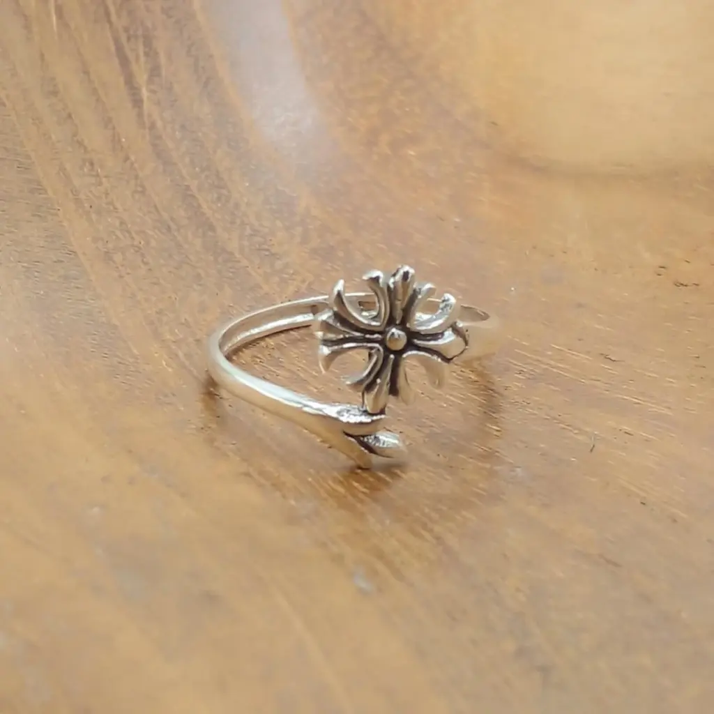 Cincin Bunga Lily Perak Asli R754