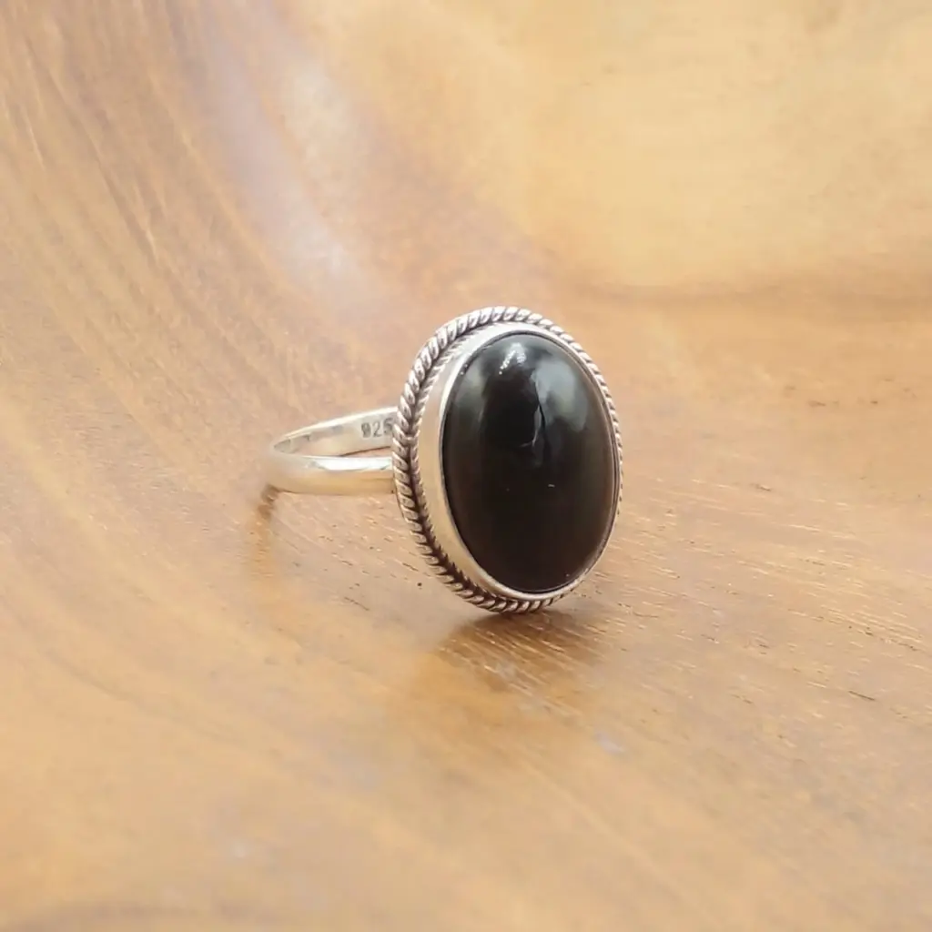 Cincin Perak 925 Black Onyx Asli R760