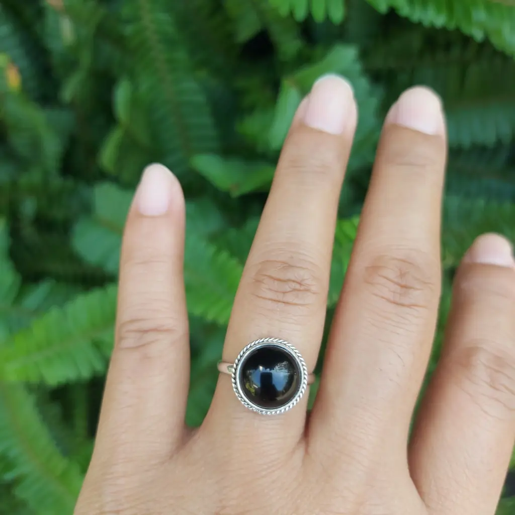 Cincin Perak 925 Black Onyx Asli R760