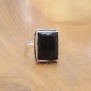 Cincin Perak 925 Black Onyx Asli R761 - Gambar 3