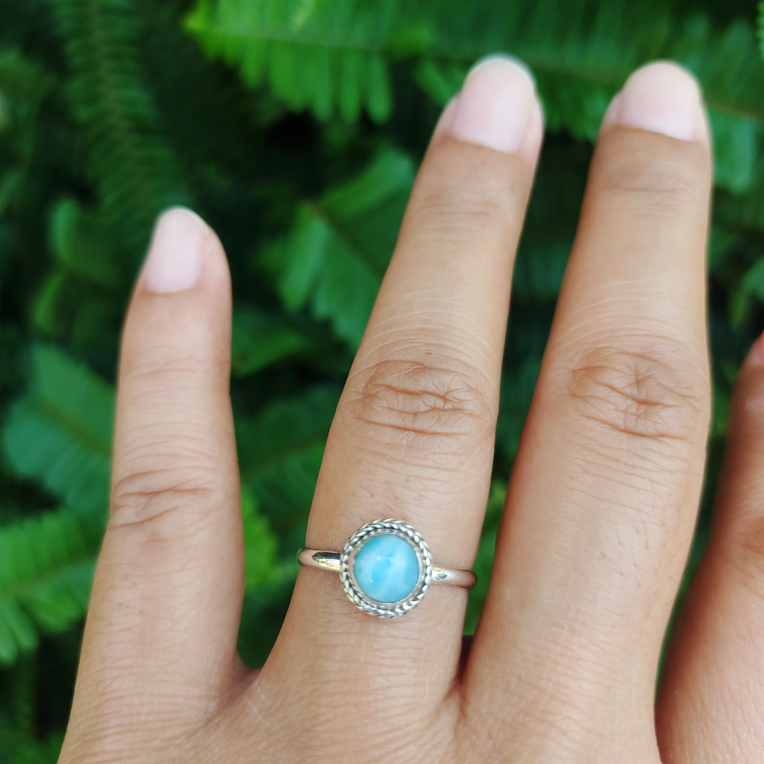 Cincin Perak Wanita Permata Larimar R768 - Gambar 5