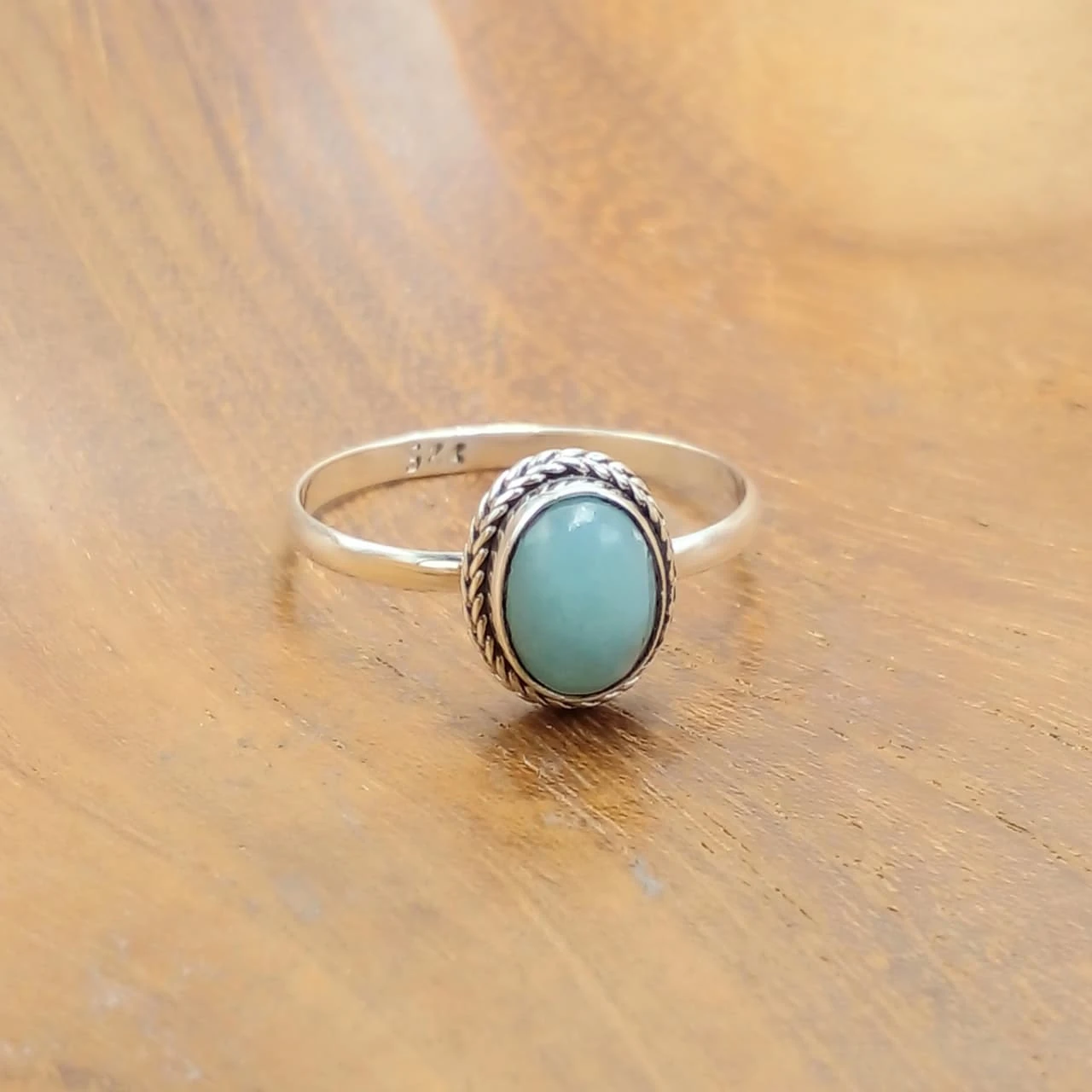 Cincin Perak Wanita Permata Larimar R768 - Gambar 4