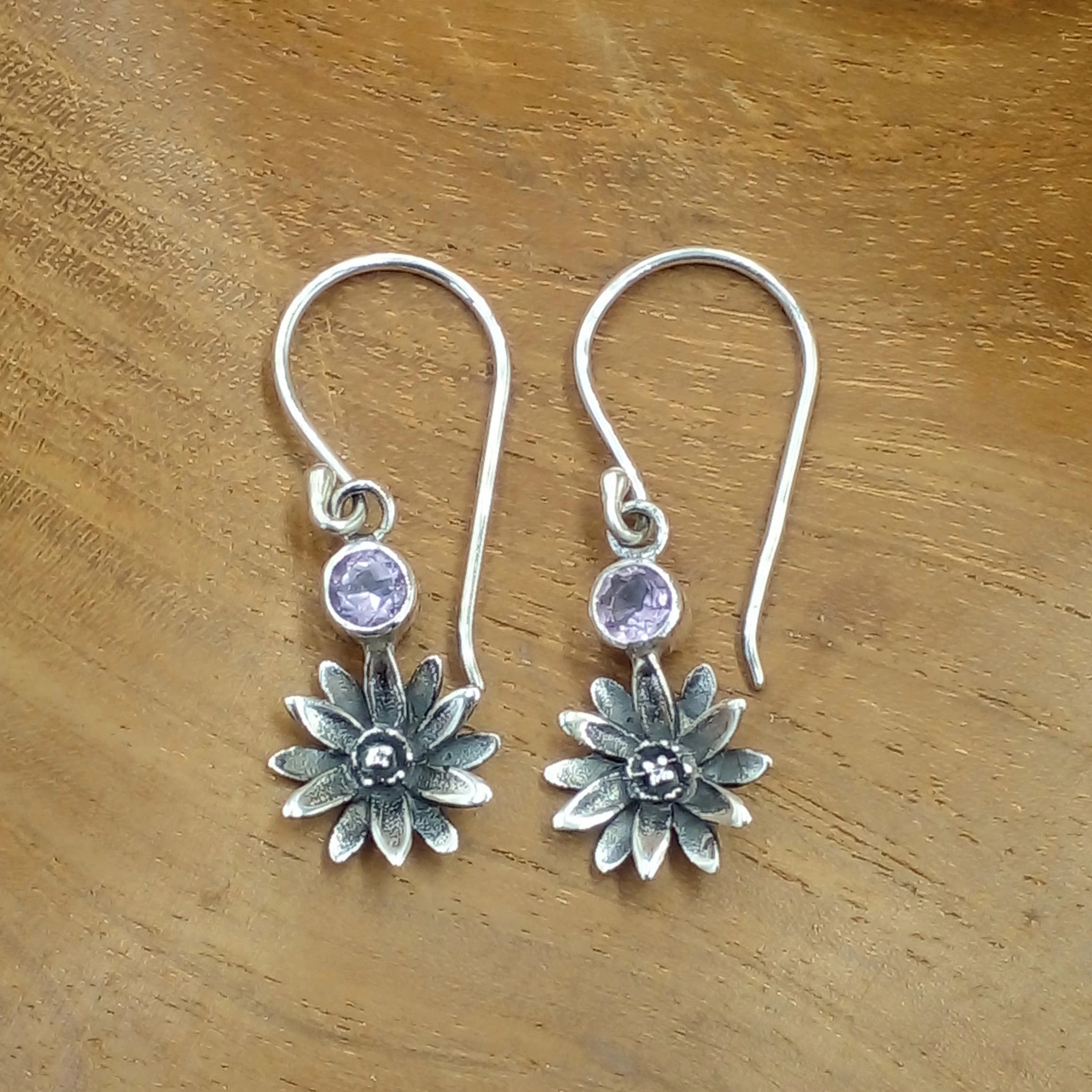 Anting Perak Bunga Aster Permata Asli E1762 - Gambar 3