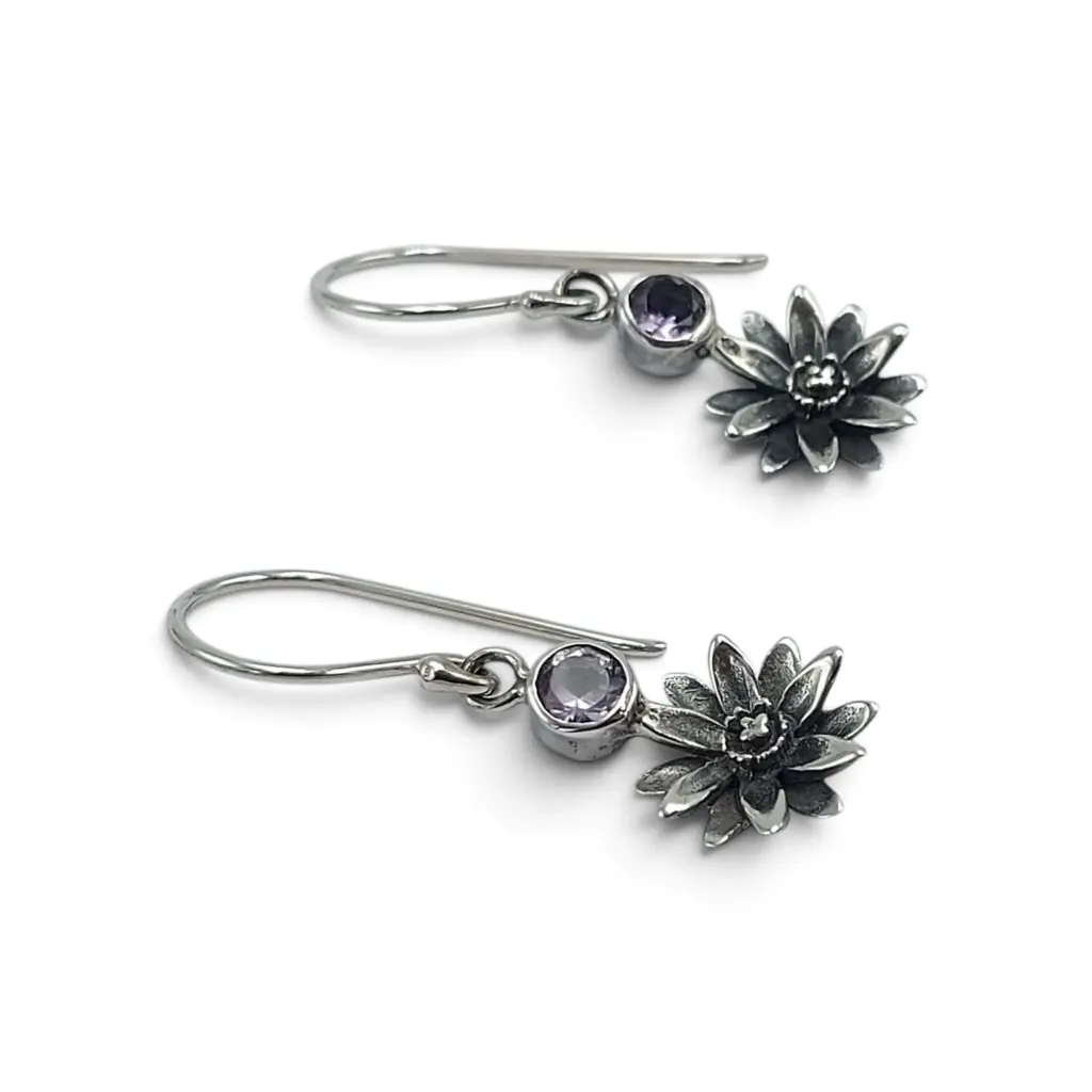 Anting Perak Bunga Aster Permata Asli E1762