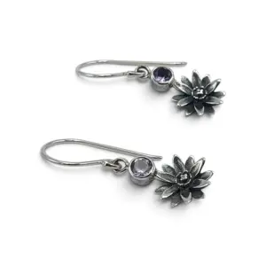 Anting Perak Bunga Aster Permata Asli E1762 - Gambar 2