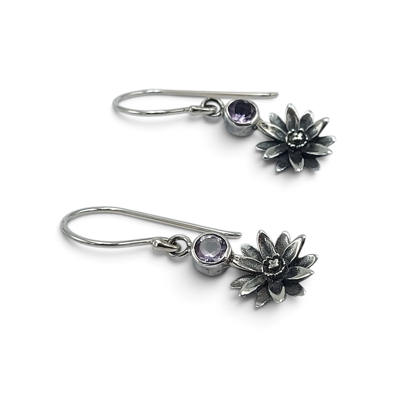 Anting Perak Bunga Aster Permata Asli E1762 - Gambar 2