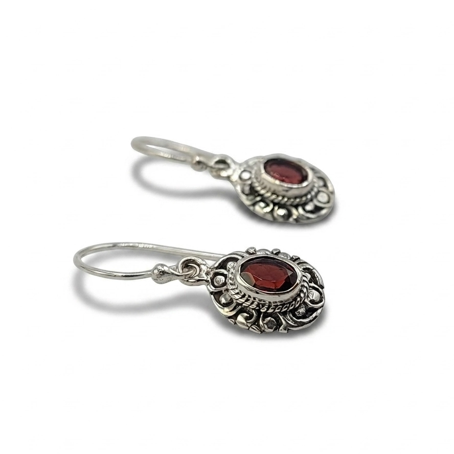 Anting Perak Bali Ukiran Permata Asli E1828
