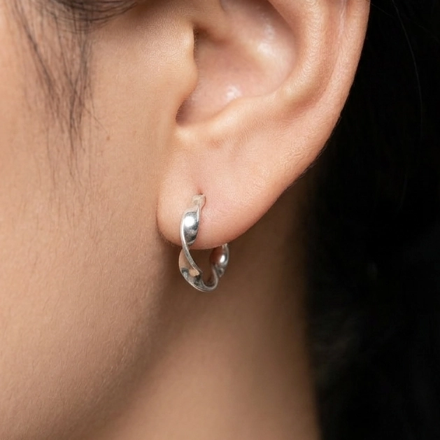 Anting Hoop Perak Asli (Hoop Twist Earrings) E1830S