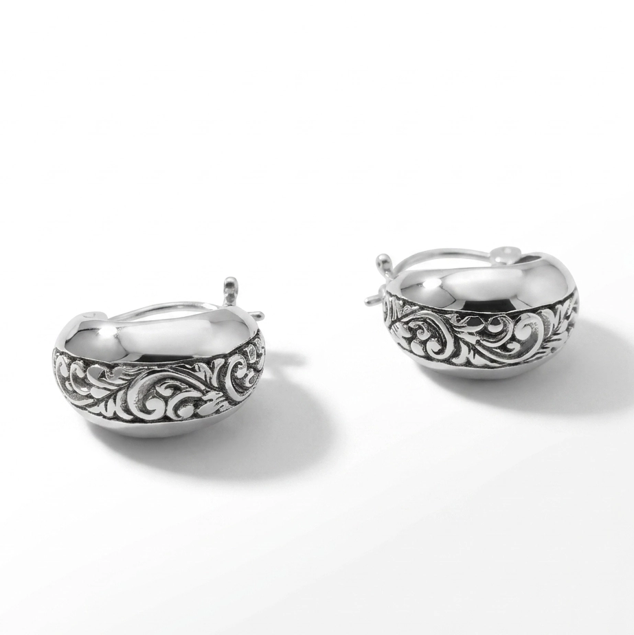 Anting Hoop Perak Ukir Asli Bali E1845