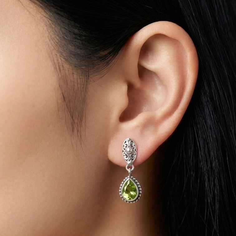 Anting Tusuk Gantung Perak 925 Permata Asli E1873
