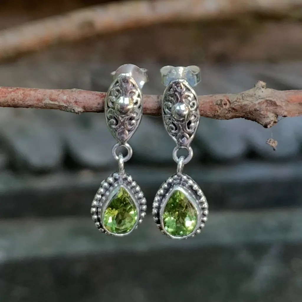 Anting Tusuk Gantung Perak 925 Permata Asli E1873
