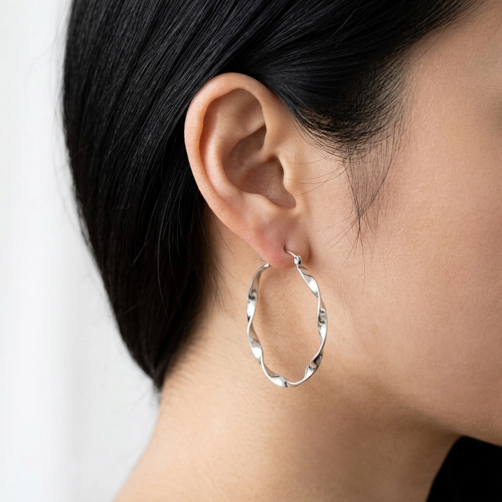Anting Hoop Perak Asli (Hoop Twist Earrings) E1957XL