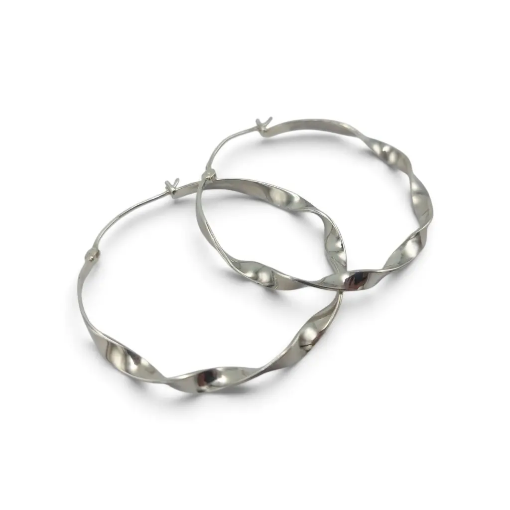 Anting Hoop Perak Asli (Hoop Twist Earrings) E1957XL