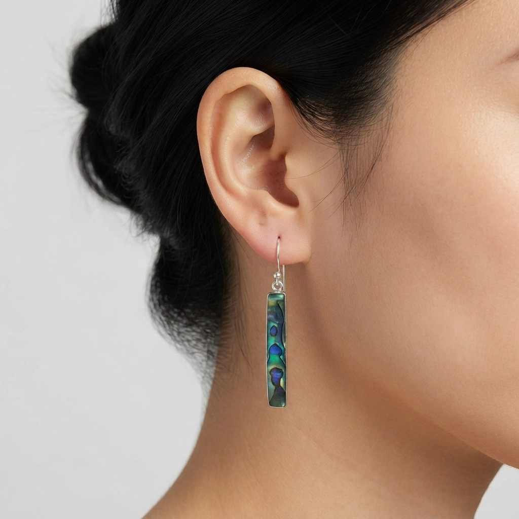 Anting Perak Kerang Persegi Panjang (Shell Earrings) E1959
