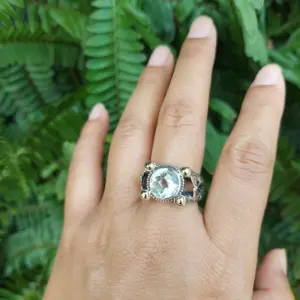 Cincin Perak Bali 925 Green Amethyst Ornamen Emas R552 - Gambar 4