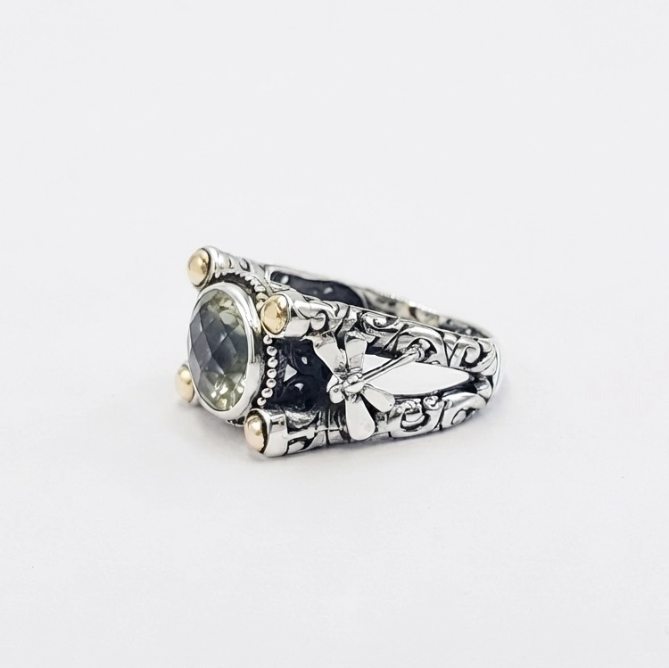 Cincin Perak Bali 925 Green Amethyst Ornamen Emas R552