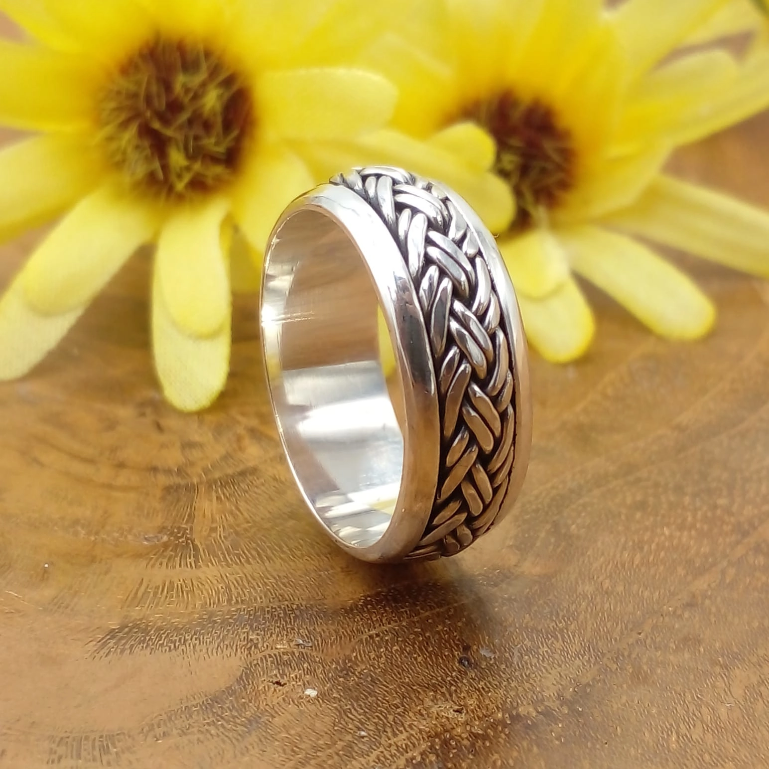 Cincin Perak Bali Motif Kepang | Bali Spinner Rings R625 - Gambar 3