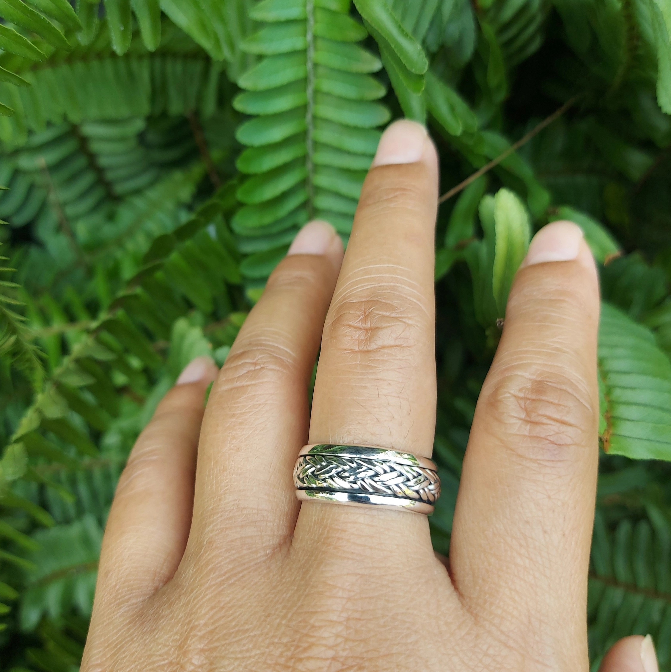 Cincin Perak Bali Motif Kepang | Bali Spinner Rings R625 - Gambar 4
