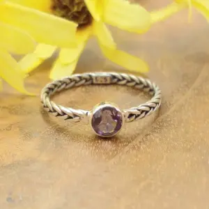 Cincin Perak Bali Motif Kepang dengan Permata R633 - Gambar 3
