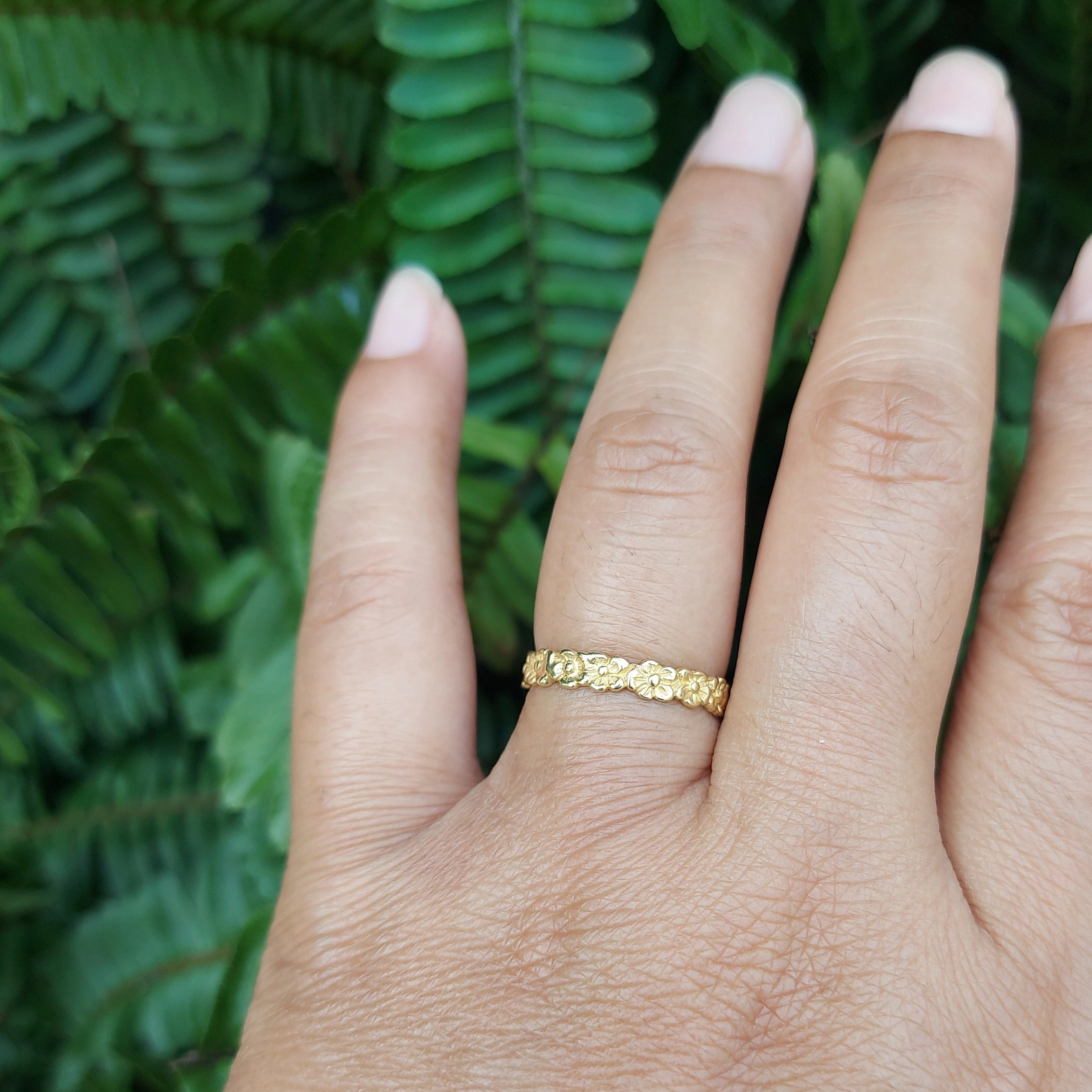 Cincin Perak Motif Bunga Kamboja Bali (Gold Plated) R688G - Gambar 5