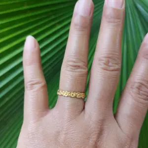 Cincin Perak Motif Bunga Kamboja Bali (Gold Plated) R688G - Gambar 4