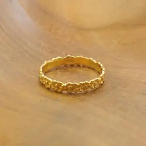 Cincin Perak Motif Bunga Kamboja Bali (Gold Plated) R688G - Gambar 3