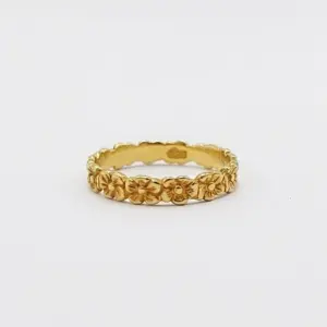 Cincin Perak Motif Bunga Kamboja Bali (Gold Plated) R688G - Gambar 2