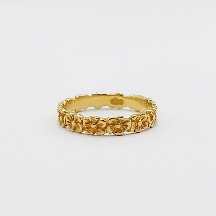 Cincin Perak Motif Bunga Kamboja Bali (Gold Plated) R688G