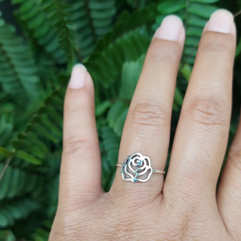 Cincin Bunga Mawar Perak Asli R787