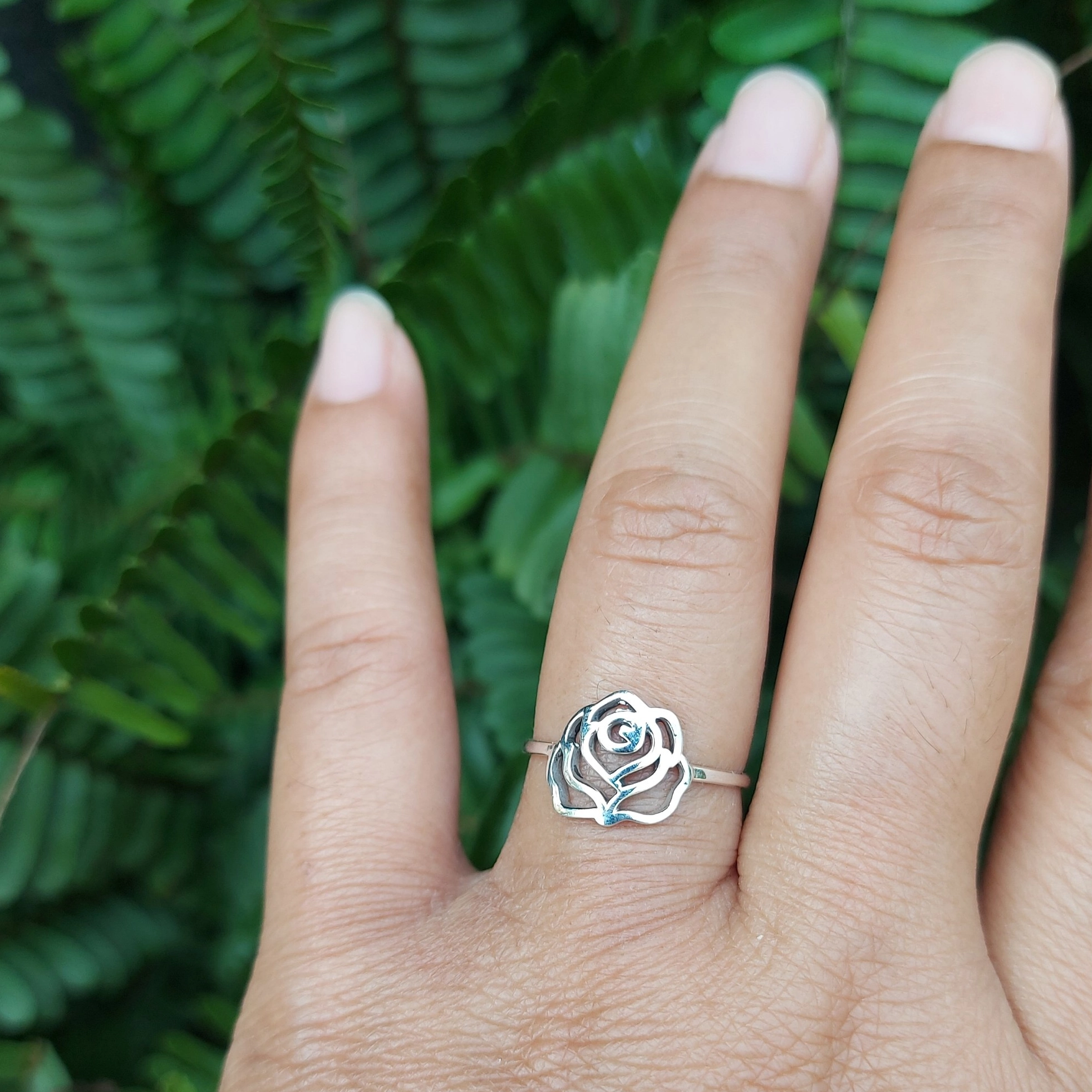 Cincin Bunga Mawar Perak Asli R787 - Gambar 4