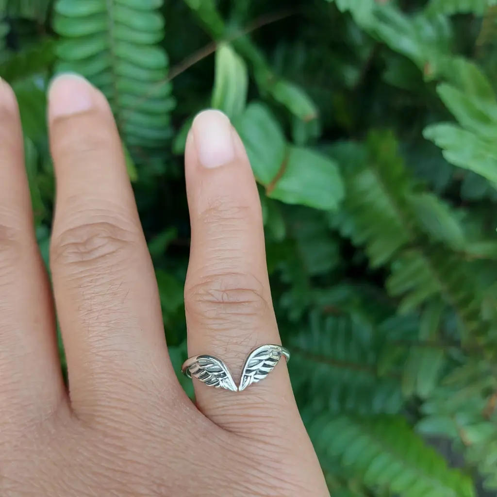 Cincin Sayap Malaikat Perak Asli (Angel Wing Ring) R788