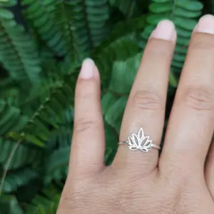 Cincin Bunga Lotus Perak Asli R789 - Gambar 4