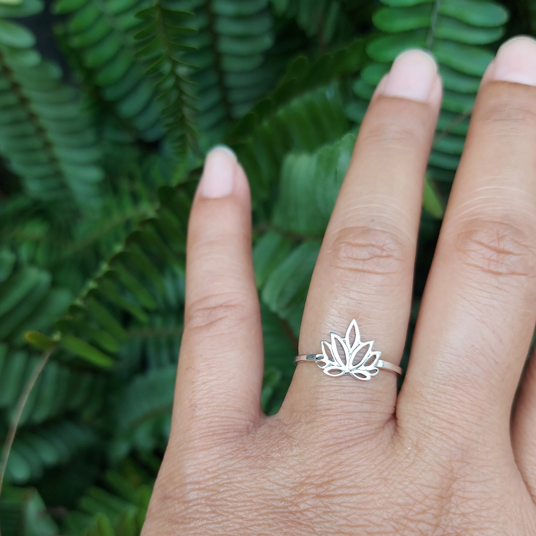 Cincin Bunga Lotus Perak Asli R789 - Gambar 4