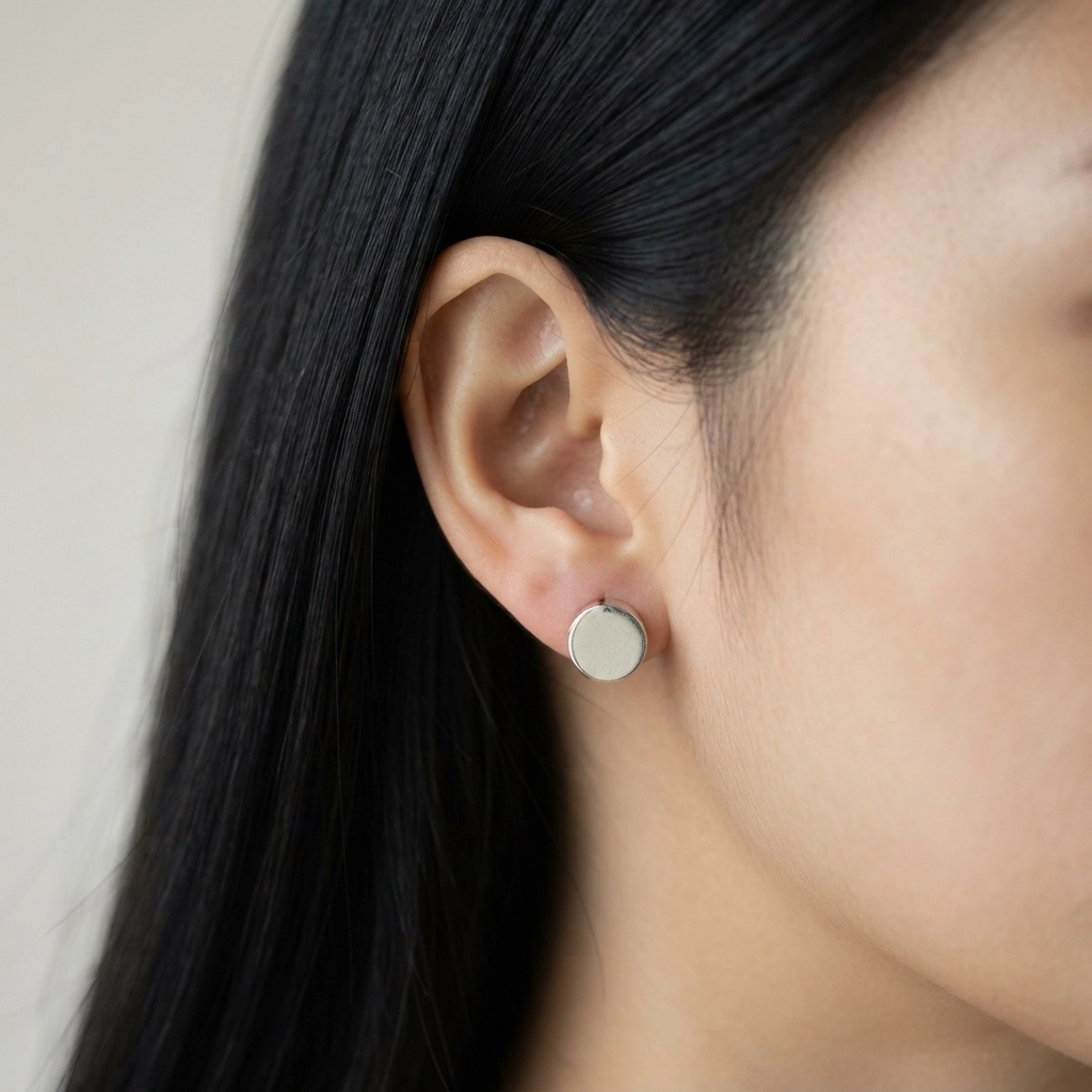 Anting Tusuk Simple Minimalis Perak Asli (Disc Stud Earrings) E1946