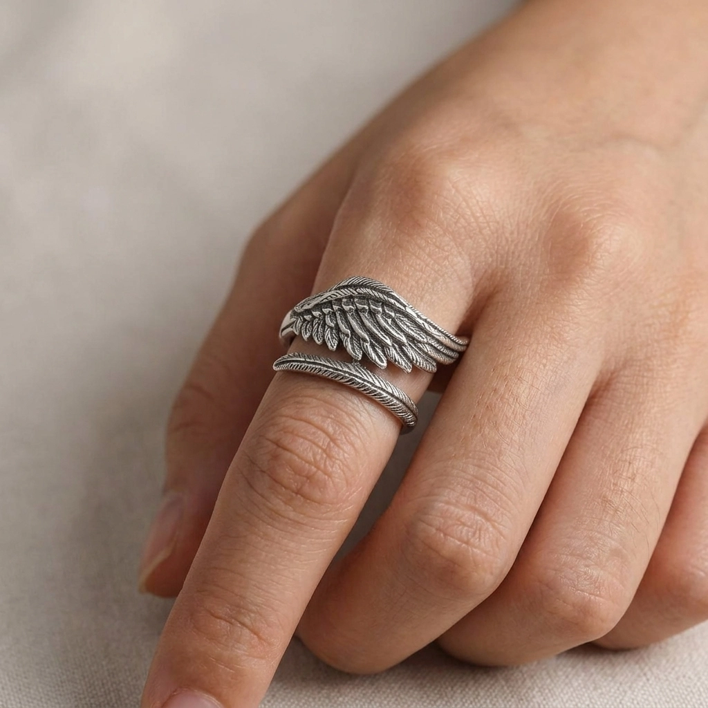 Cincin Sayap Malaikat Perak Asli R791
