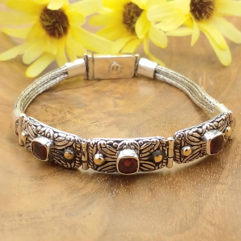 Gelang Perak 925 Ukiran Bali Permata Asli B281