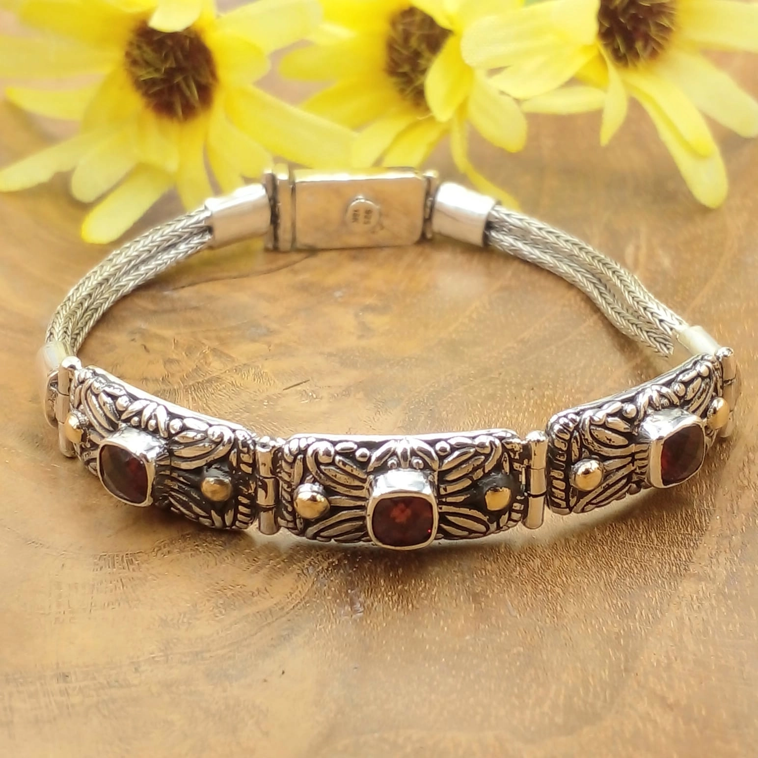 Gelang Perak 925 Ukiran Bali Permata Asli B281 - Gambar 3