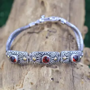 Gelang Perak 925 Ukiran Bali Permata Asli B281 - Gambar 2