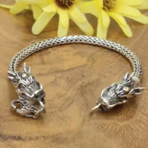 Gelang Kepala Naga Perak Asli Ukiran Bali B456G - Gambar 2