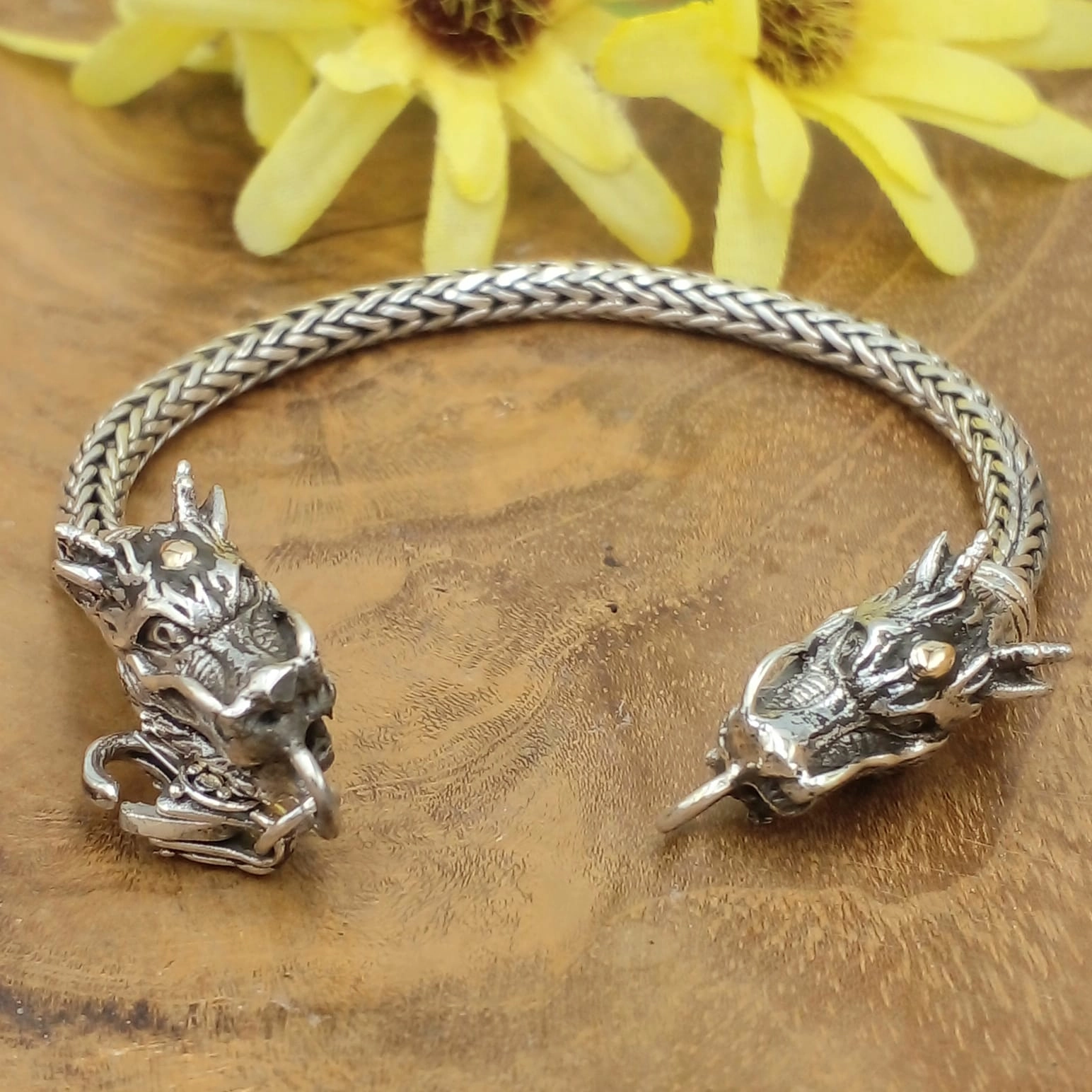 Gelang Kepala Naga Perak Asli Ukiran Bali B456G - Gambar 2