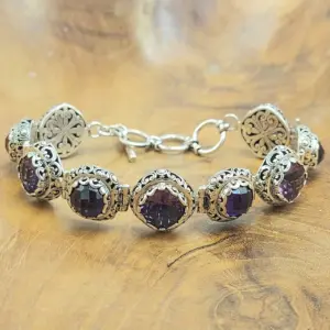 Gelang Perak 925 Permata Amethyst Asli Ukiran Bali B458 - Gambar 3
