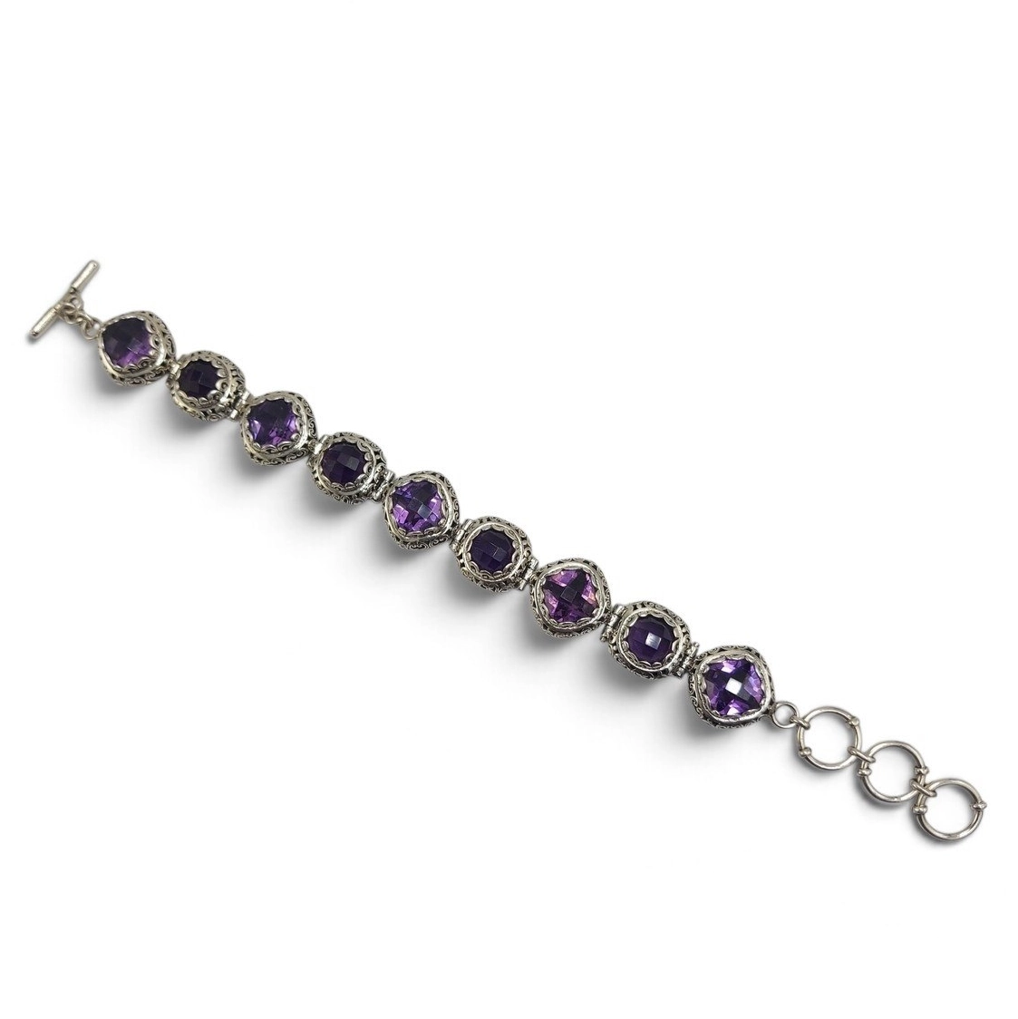 Gelang Perak 925 Permata Amethyst Asli Ukiran Bali B458 - Gambar 2