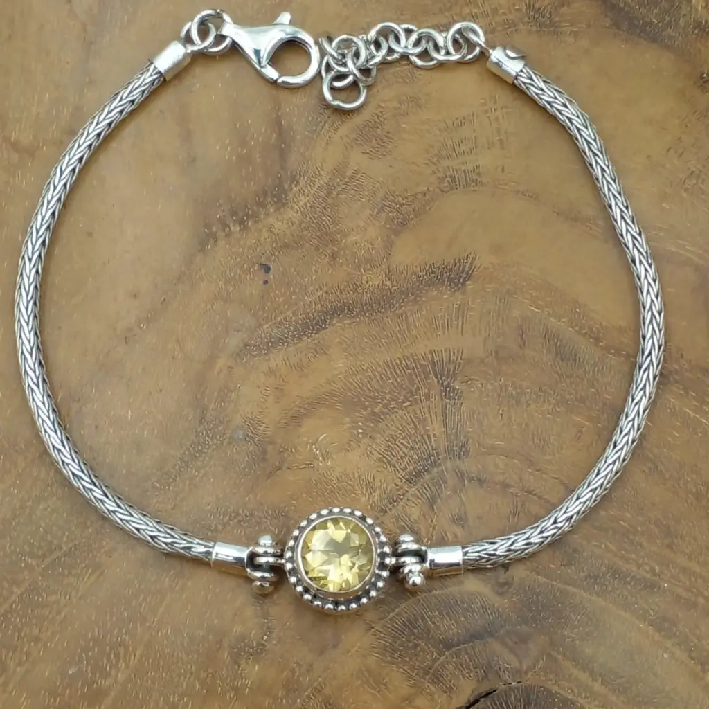 Gelang Perak 925 Rantai Tulang Naga Permata Citrine B574